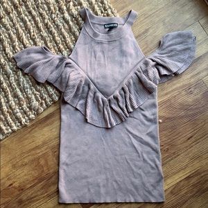 Express ruffle tank with off the shoulder sleeves